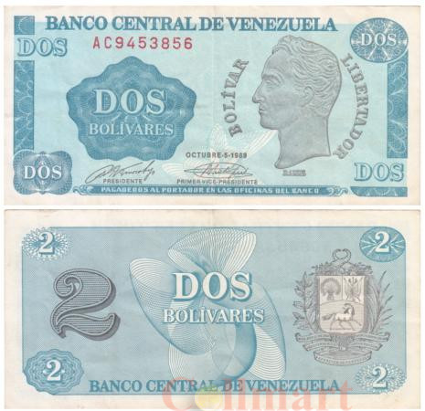  Бона. Венесуэла 2 боливара 1989 год. Симон Боливар. (VF) 