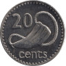  Фиджи. 20 центов 2006 год. Зуб кита (Tabua) - культовый атрибут на плетеном шнурке. 