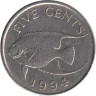  Бермудские острова. 5 центов 1994 год. Бермудская голубая рыба-ангел. 