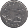  Бермудские острова. 5 центов 1996 год. Бермудская голубая рыба-ангел. 