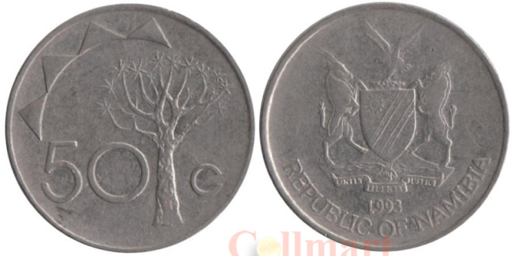  Намибия. 50 центов 1993 год. Колчанное дерево. 