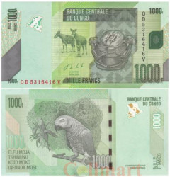 Бона. Конго (ДРК) 1000 франков 2020 год. Попугай. (Пресс)