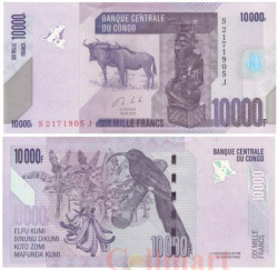Бона. Конго (ДРК) 10000 франков 2020 год. Буйвол. (Пресс)