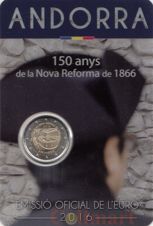  Андорра. 2 евро 2016 год. 150 лет Новой реформе 1866 года. (в блистере) 