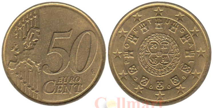  Португалия. 50 евроцентов 2009 год. Королевская печать первого короля Португалии Афонсу I образца 1142 года. 