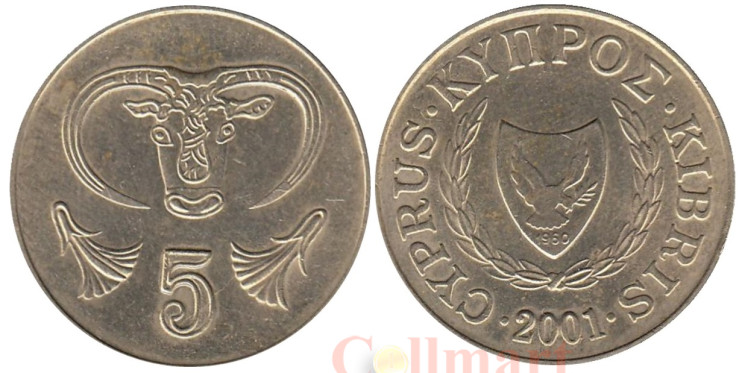  Кипр. 5 центов 2001 год. Бык. 