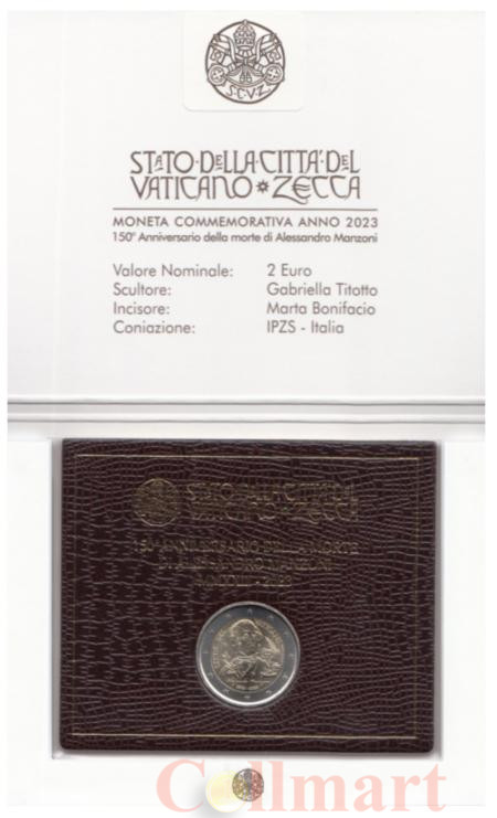  Ватикан. 2 евро 2023 год. 150 лет со дня смерти Алессандро Мандзони. (в буклете) 