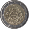  Бельгия. 2 евро 2012 год. 10 лет наличному обращению евро. 