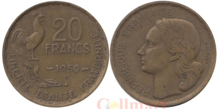  Франция. 20 франков 1950 год. Галльский петух. (G.GUIRAUD) (B) 