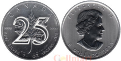 Канада. 5 долларов 2013 год. 25 лет серебряным монетам "Кленовый лист".