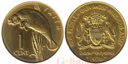 Гайана. 1 цент 1976 год. Ламантин. (герб на аверсе)