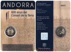 Андорра. 2 евро 2019 год. 600 лет Генеральному совету долин Андорры.