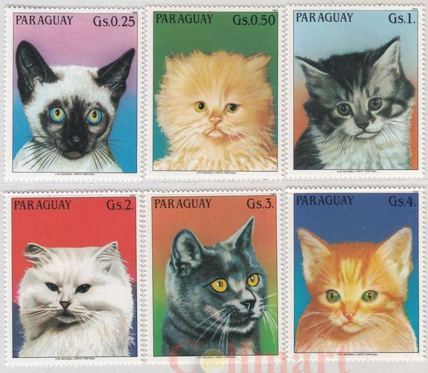  Набор марок. Парагвай. Кошки. 6 марок. 