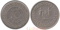 Суринам. 10 центов 1987 год. Герб.