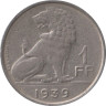 Бельгия. 1 франк 1939 год. Лев. BELGIE - BELGIQUE 