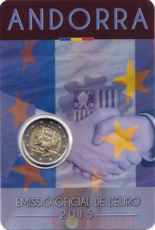  Андорра. 2 евро 2015 год. 25 лет таможенному союзу с Европой. (в блистере) 
