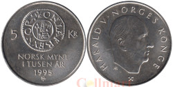 Норвегия. 5 крон 1995 год. 1000 лет чеканке монет Норвегии.