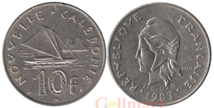 Новая Каледония. 10 франков 1983 год. Парусник. 