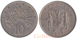 Ямайка. 10 центов 1975 год. Бабочка на цветах. (Без отметки монетного двора)