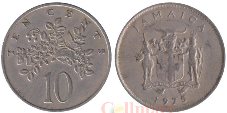  Ямайка. 10 центов 1975 год. Бабочка на цветах. (Без отметки монетного двора) 