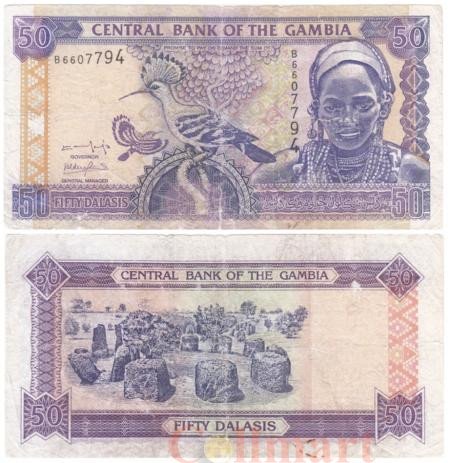  Бона. Гамбия 50 даласи 2001 год. Птицы-удоды, женщина. (G-VG) 
