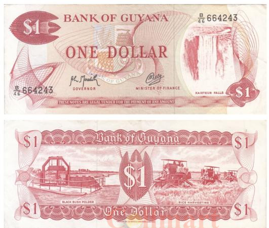  Бона. Гайана 1 доллар 1992 год. Водопад Кайетер. (XF) 
