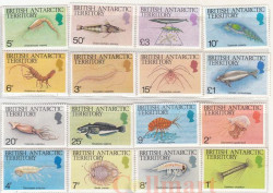 Набор марок. Британская антарктическая территория. Морская жизнь. 16 марок.