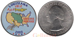 США. 25 центов 2002 год. Квотер штата Луизиана. цветное покрытие (P).