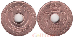 Британская Восточная Африка. 5 центов 1957 год. Отметка монетного двора: "KN" - Кингз Нортон Металл, Бирмингем.
