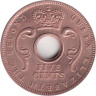  Британская Восточная Африка. 5 центов 1957 год. Отметка монетного двора: "KN" - Кингз Нортон Металл, Бирмингем. 