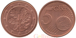 Германия. 5 евроцентов 2007 год. Дубовые листья. (D)