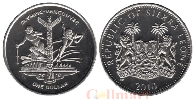  Сьерра-Леоне. 1 доллар 2010 год. XXI зимние Олимпийские Игры, Ванкувер 2010 - Спортсмены. 