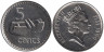  Фиджи. 5 центов 1990 год. Лали (щелевой барабан). 