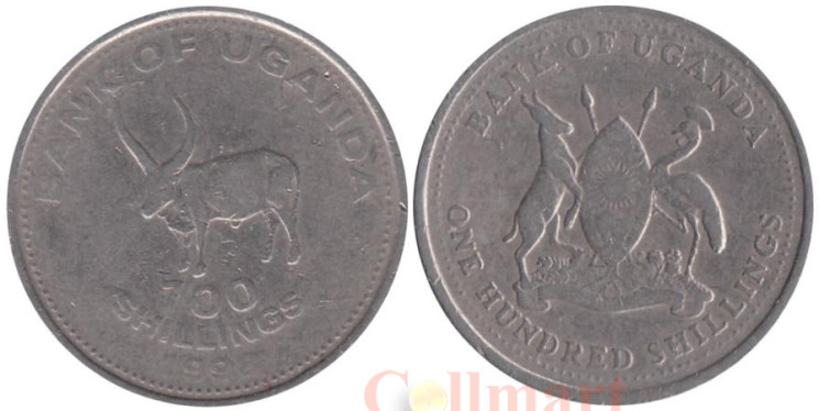  Уганда. 100 шиллингов 1998 год. Африканский бык. 