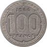  Экваториальная Африка. 100 франков 1966 год. Антилопы. 
