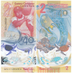 Бона. Восточно-карибские государства 2 доллара 2023 год. 40-летие Восточнокарибского Центрального банка. (Пресс)