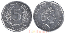 Восточные Карибы. 5 центов 2015 год. Королева Елизавета II.