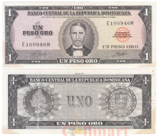  Бона. Доминиканская Республика 1 песо оро 1977 год. Хуан Пабло Дуарте. (F-VF) 