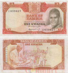 Бона. Замбия 1 квача 1973 год. Рождение Второй Республики, 13 декабря 1972 г. (VF)