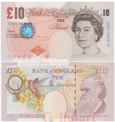 Бона. Великобритания 10 фунтов 2004-2011 год. Чарльз Дарвин. (Пресс)