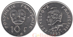 Французская Полинезия. 10 франков 1992 год. Божество Тики.