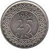  Суринам. 25 центов 1989 год. Герб. 