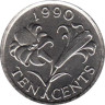  Бермудские острова. 10 центов 1990 год. Бермудская лилия. 
