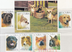 Почтовый блок + набор марок. Куба. Разводите собак.