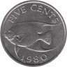  Бермудские острова. 5 центов 1980 год. Бермудская голубая рыба-ангел. 