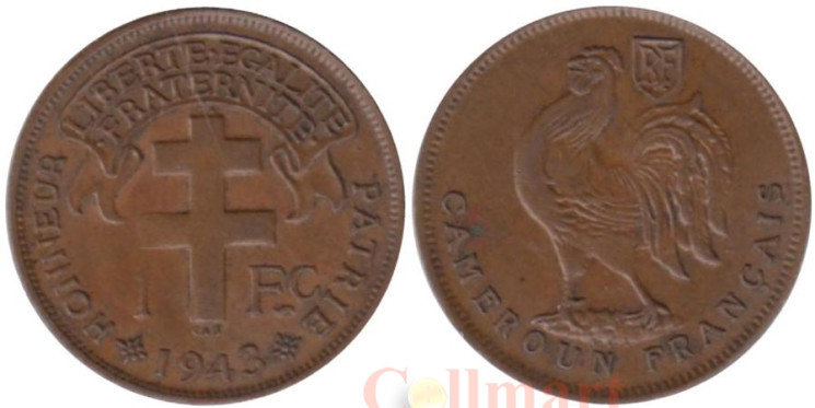  Камерун. 1 франк 1943 год. Петух. (CAMEROUN FRANCAIS) 