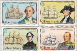 Набор марок. Острова Гилберта. Исследователи и их парусные корабли. 4 марки.