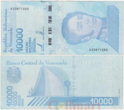 Бона. Венесуэла 10000 боливаров 2019 год. Симон Боливар. P-109a (F)