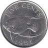 Бермудские острова. 5 центов 1981 год. Бермудская голубая рыба-ангел. 