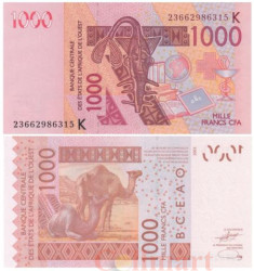 Бона. Сенегал 1000 франков 2023 год. Верблюды. (Пресс)